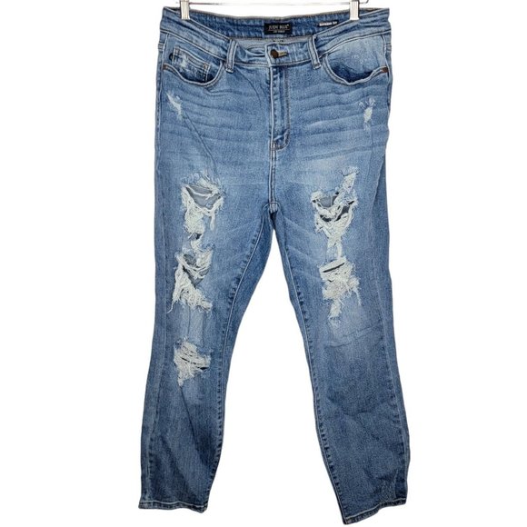 Judy Blue‎ 11 / 30 Boyfriend Fit Distressed Destroyed Medium Wash Blue Jeans - Picture 1 of 6